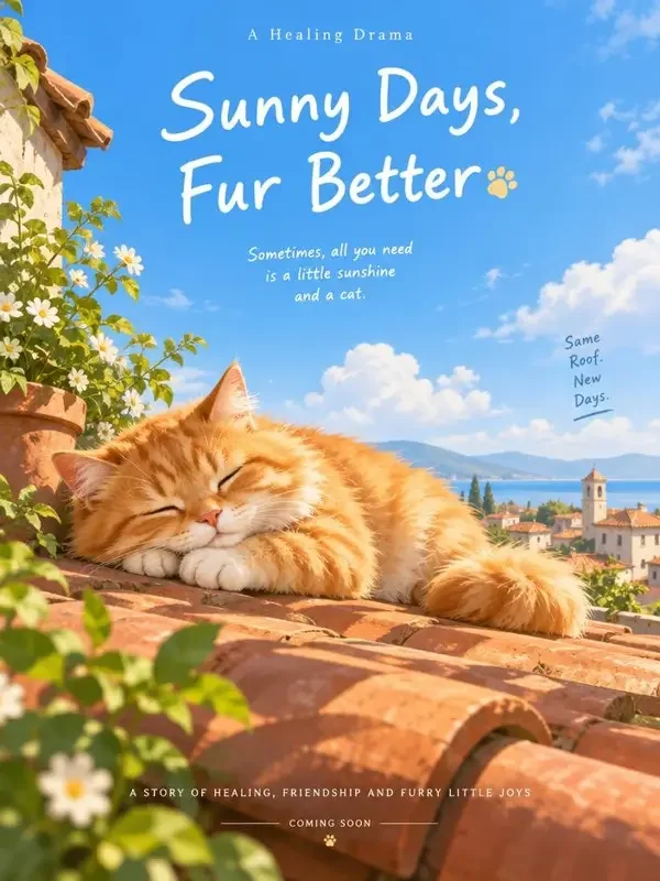 《猫在屋顶晒太阳》短剧封面 - 黄果短剧vip萌宠陪伴治愈短剧